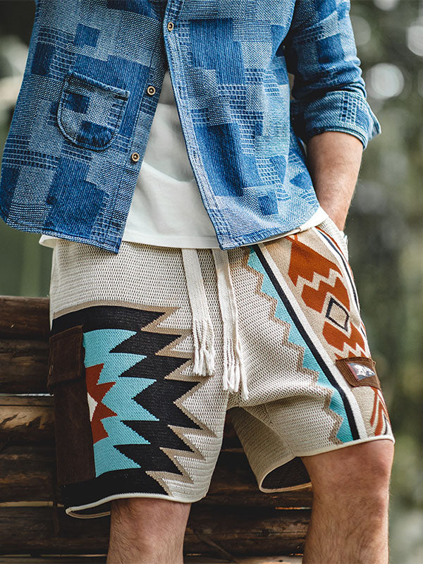 Contrast Color Geometric Drawstring Shorts