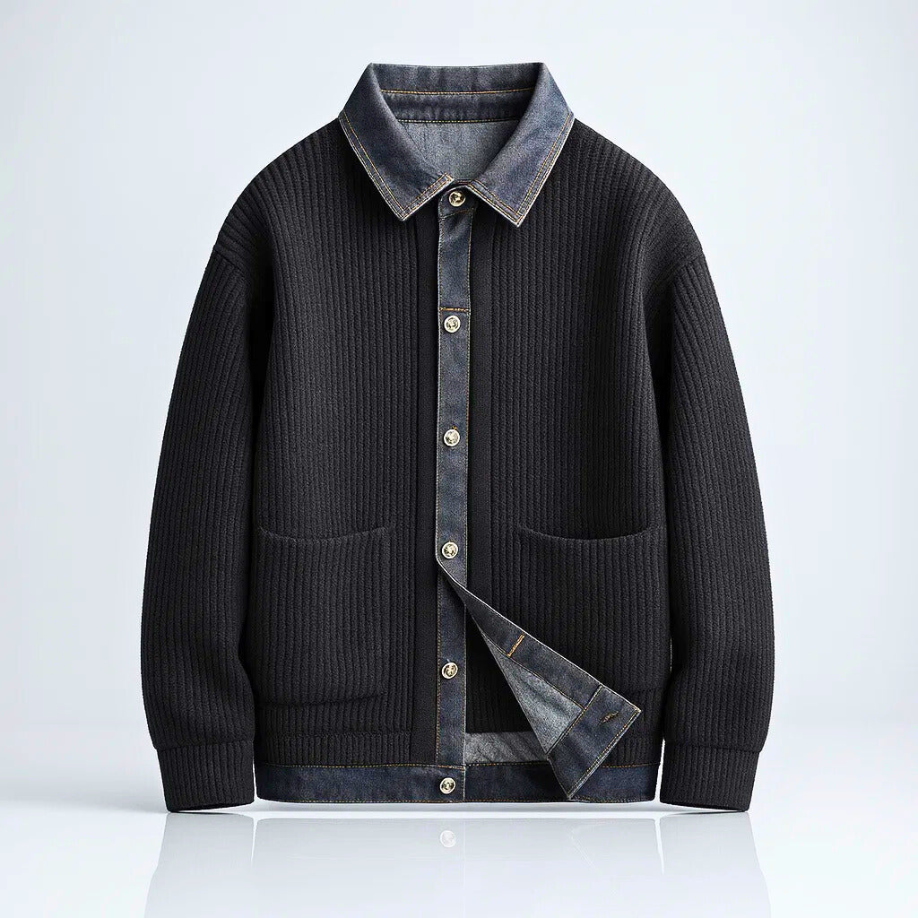 Nathaniel | Merino Wool Cardigan Jacket with Denim Trim
