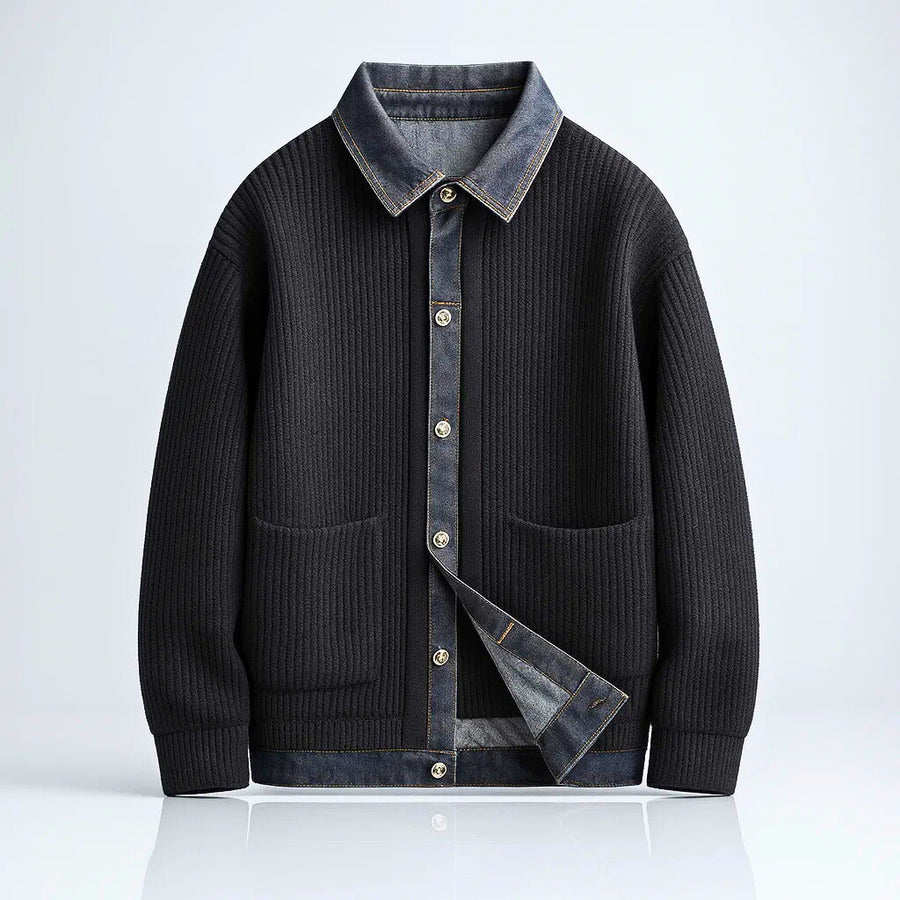 Nathaniel | Merino Wool Cardigan Jacket with Denim Trim