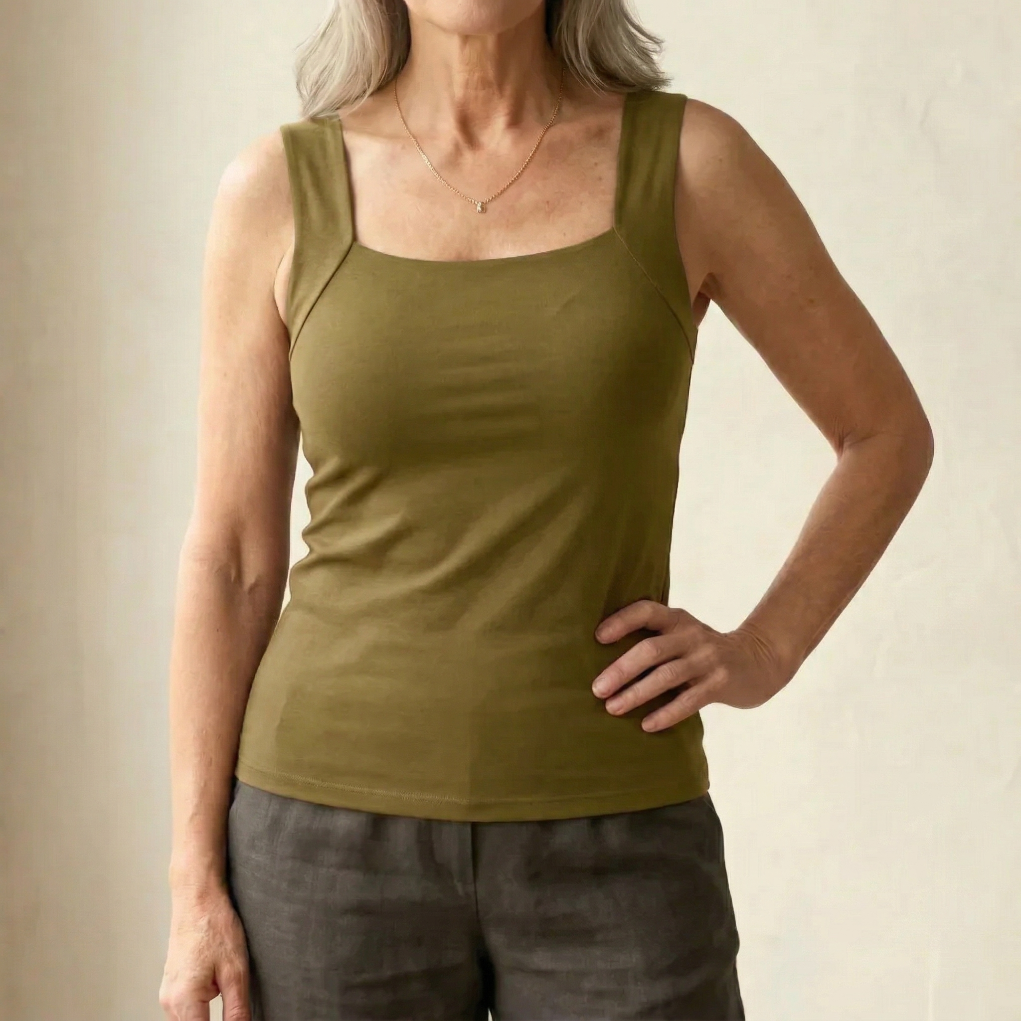 Claire | Square-Neck Tank with Built-In Comfort Bra