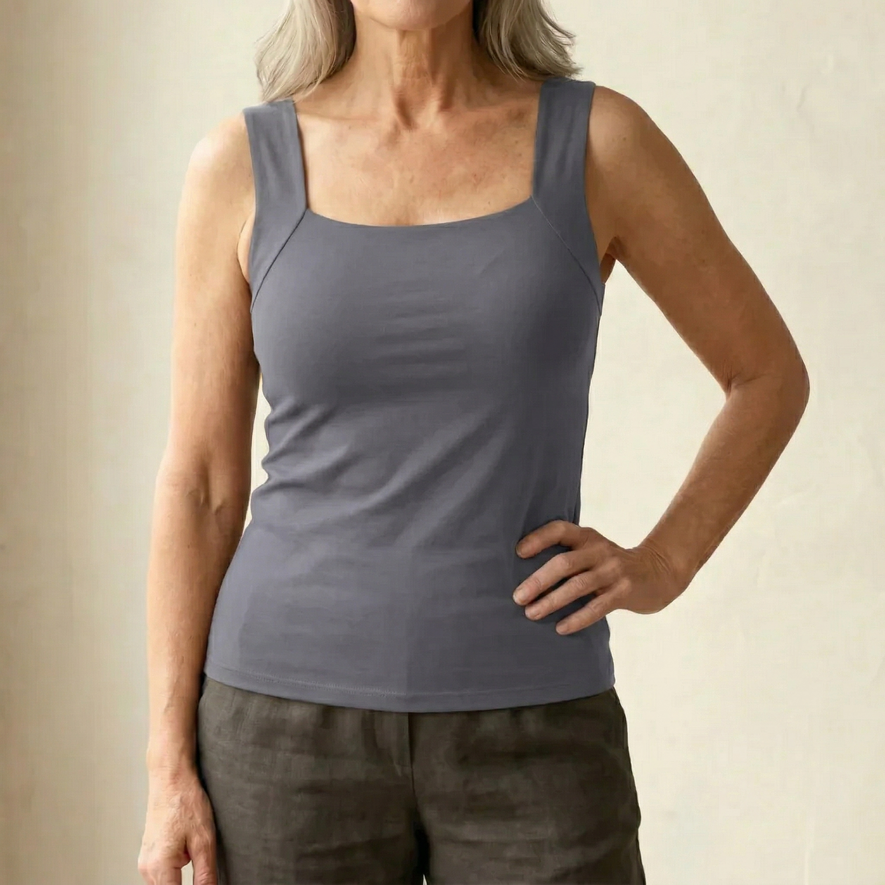 Claire | Square-Neck Tank with Built-In Comfort Bra