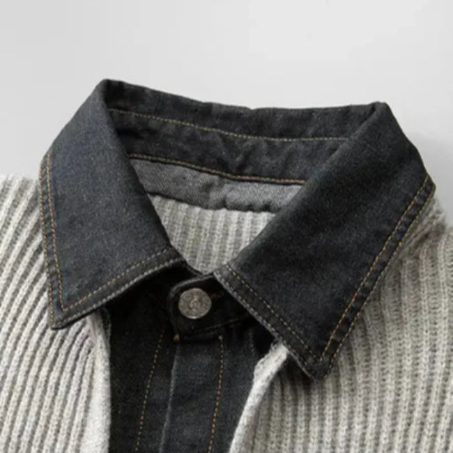 Nathaniel | Merino Wool Cardigan Jacket with Denim Trim