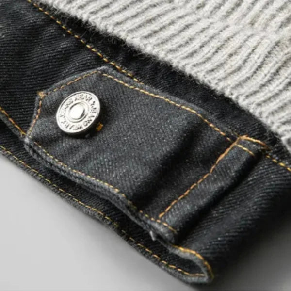 Nathaniel | Merino Wool Cardigan Jacket with Denim Trim