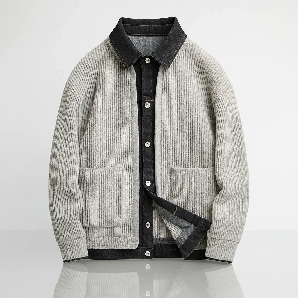Nathaniel | Merino Wool Cardigan Jacket with Denim Trim